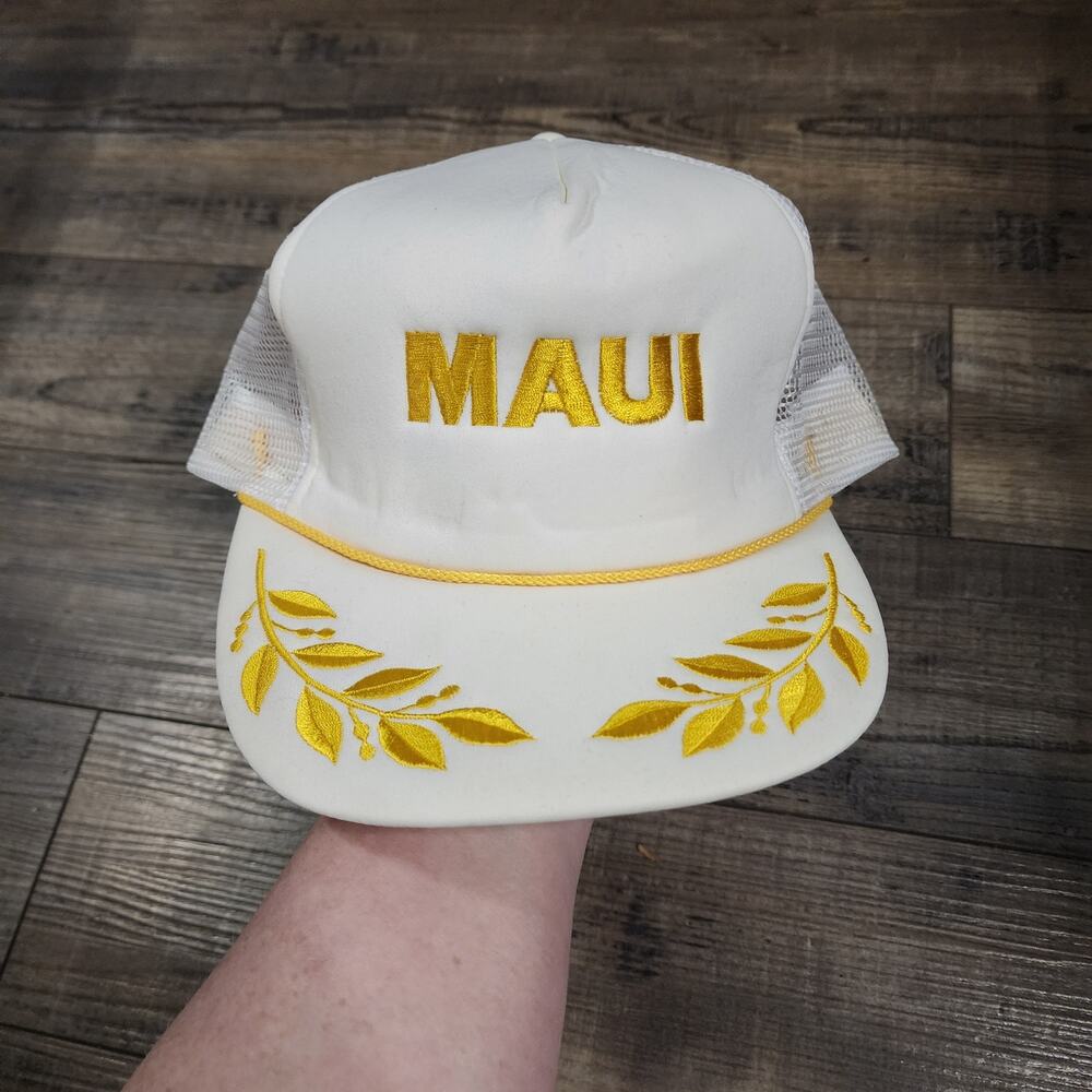 Maui white and gold cap snapback hat souvenir Hawaiian cb